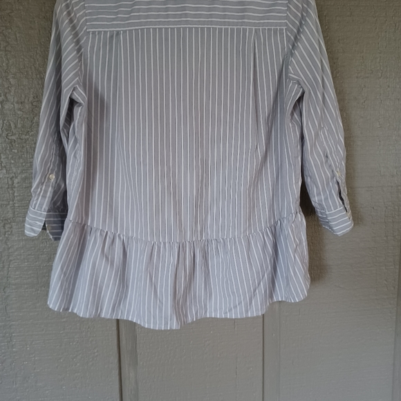 Trovata Birds Of Paradis Striped Peplum SZ XS Top Button Collared Cotton Preppy - Picture 6 of 9